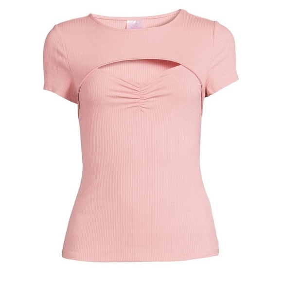 NWT NOBO Junior’s Sz XLarge Pink Round Neck Short Sleeve Ribbed Sweetheart Top - Picture 2 of 9